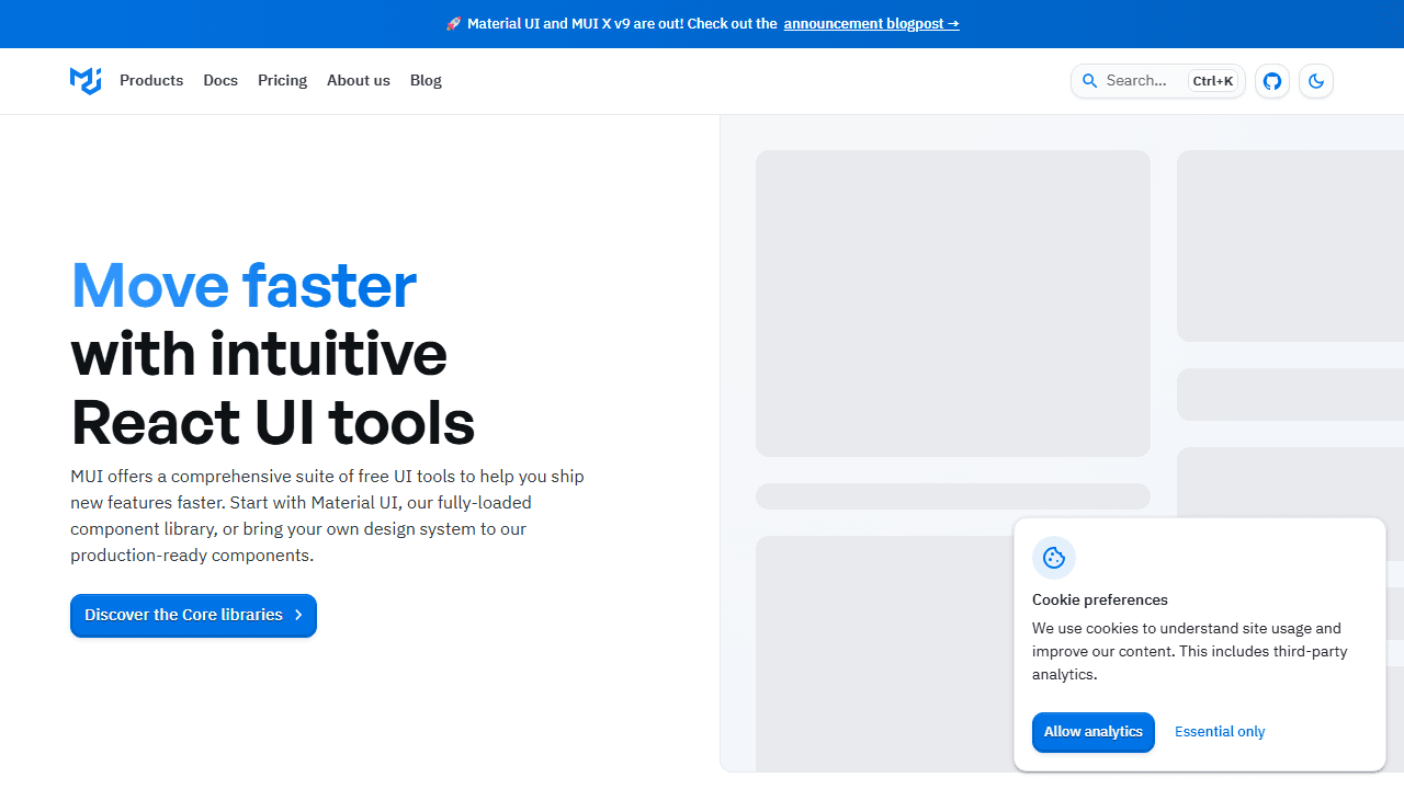 Material UI (MUI) homepage screenshot