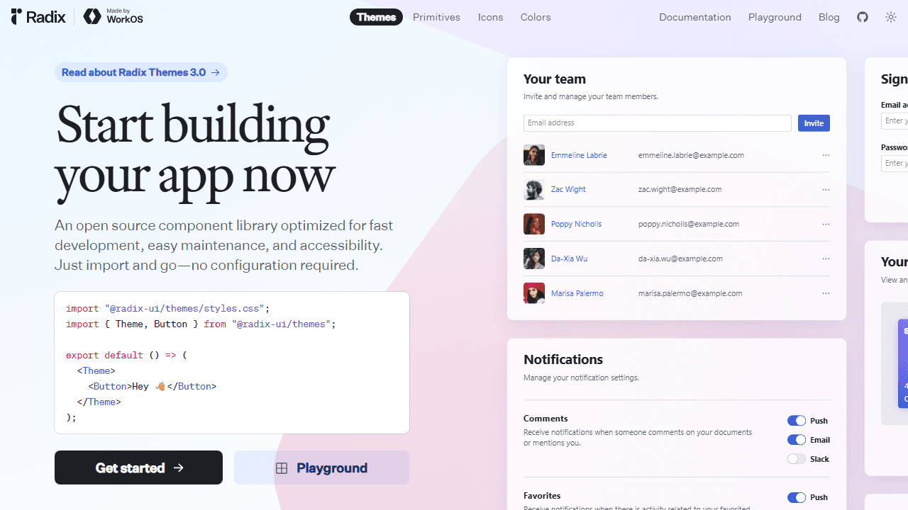 Radix UI homepage screenshot