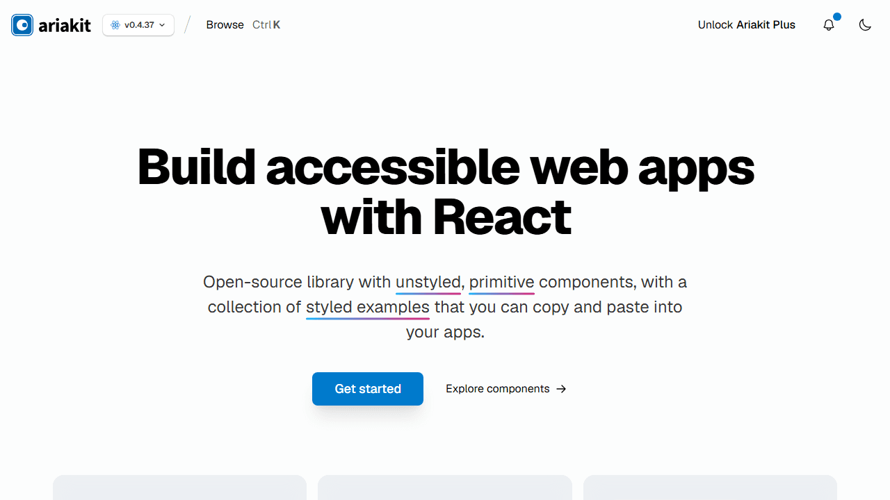Ariakit homepage screenshot