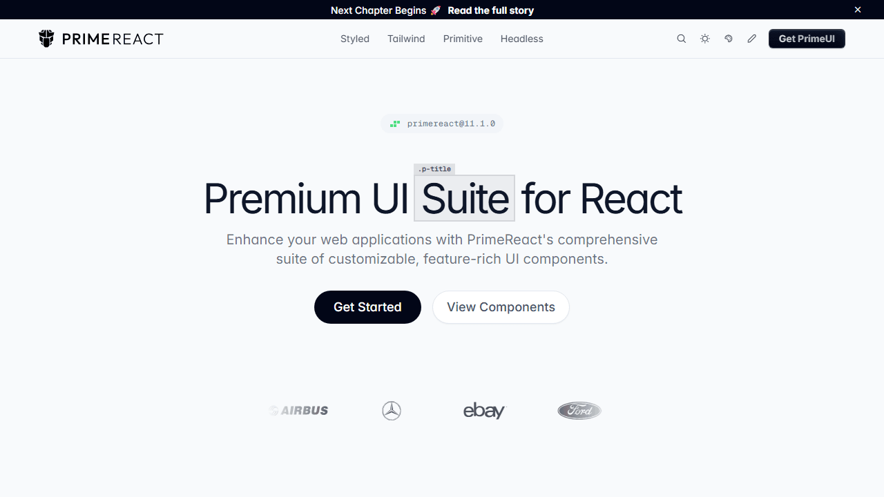 PrimeReact homepage screenshot