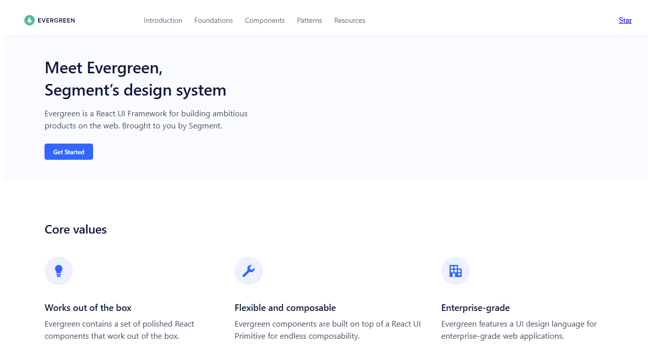 Evergreen homepage screenshot