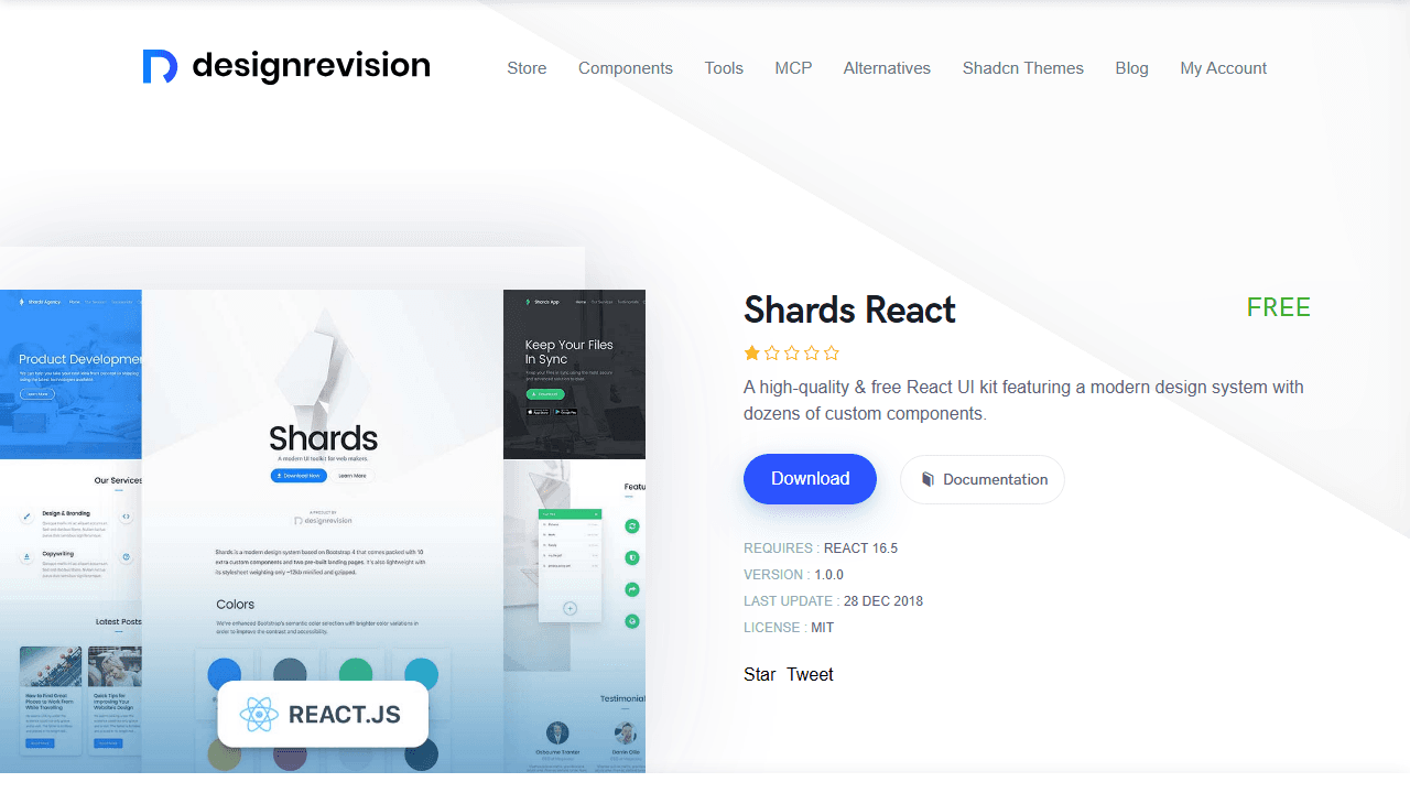 Shards React homepage screenshot
