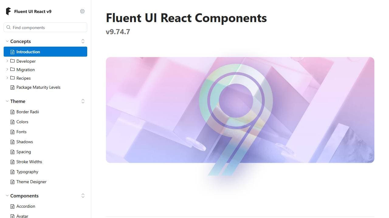 Fluent UI React components documentation homepage screenshot