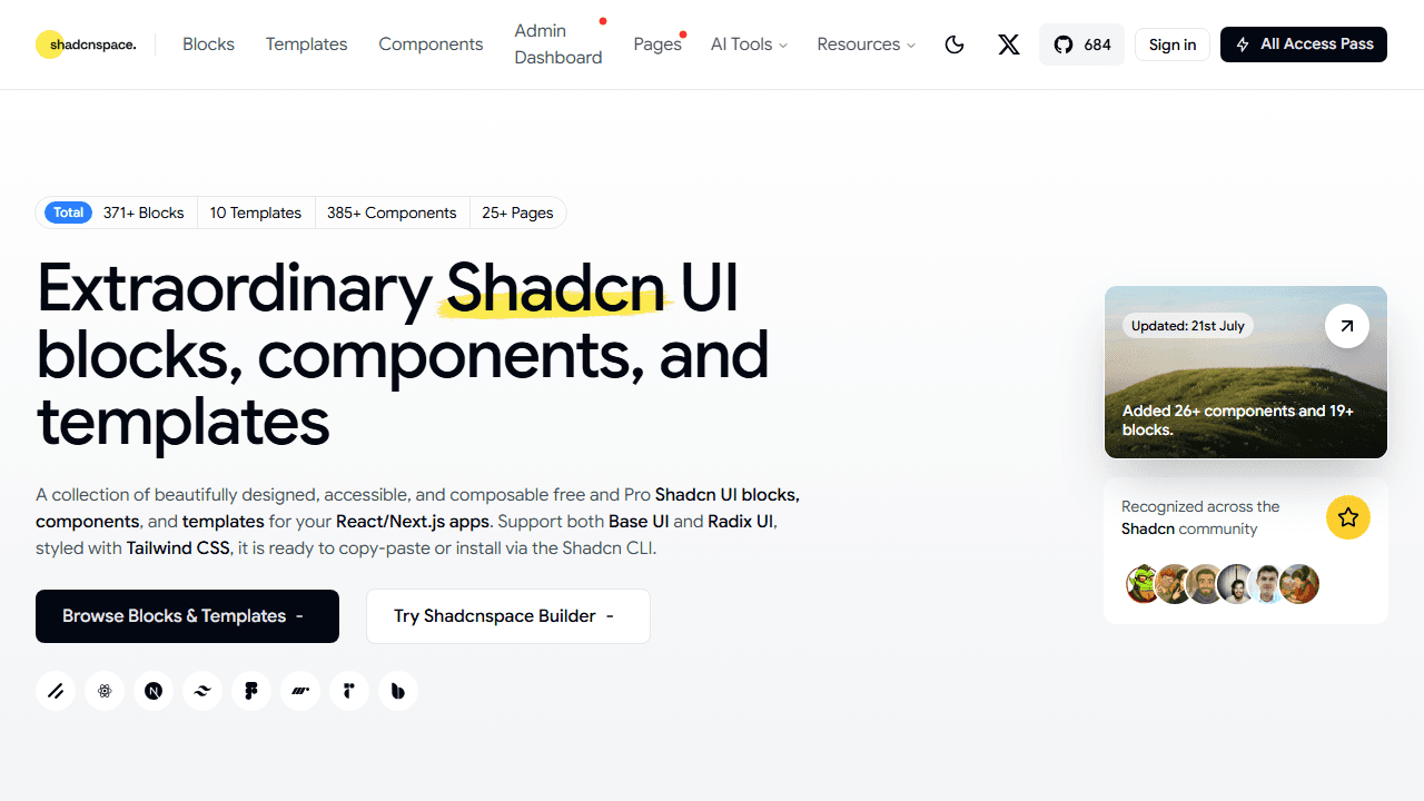 Shadcnspace shadcn ui blocks, components, and templates registry - screenshot