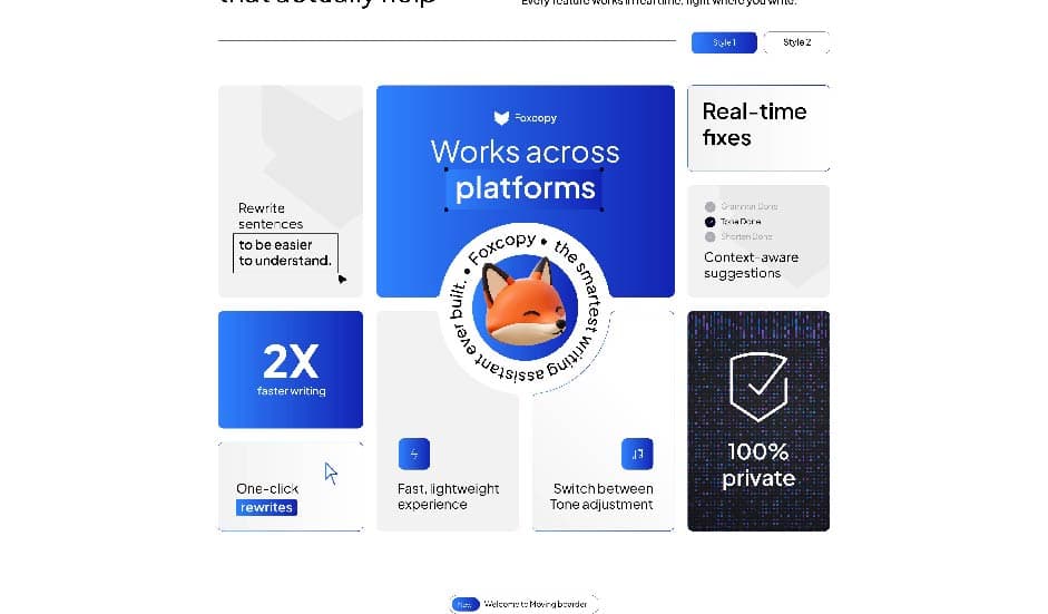 FoxCopy Shadcn UI marketing website template for startups - features section screenshot