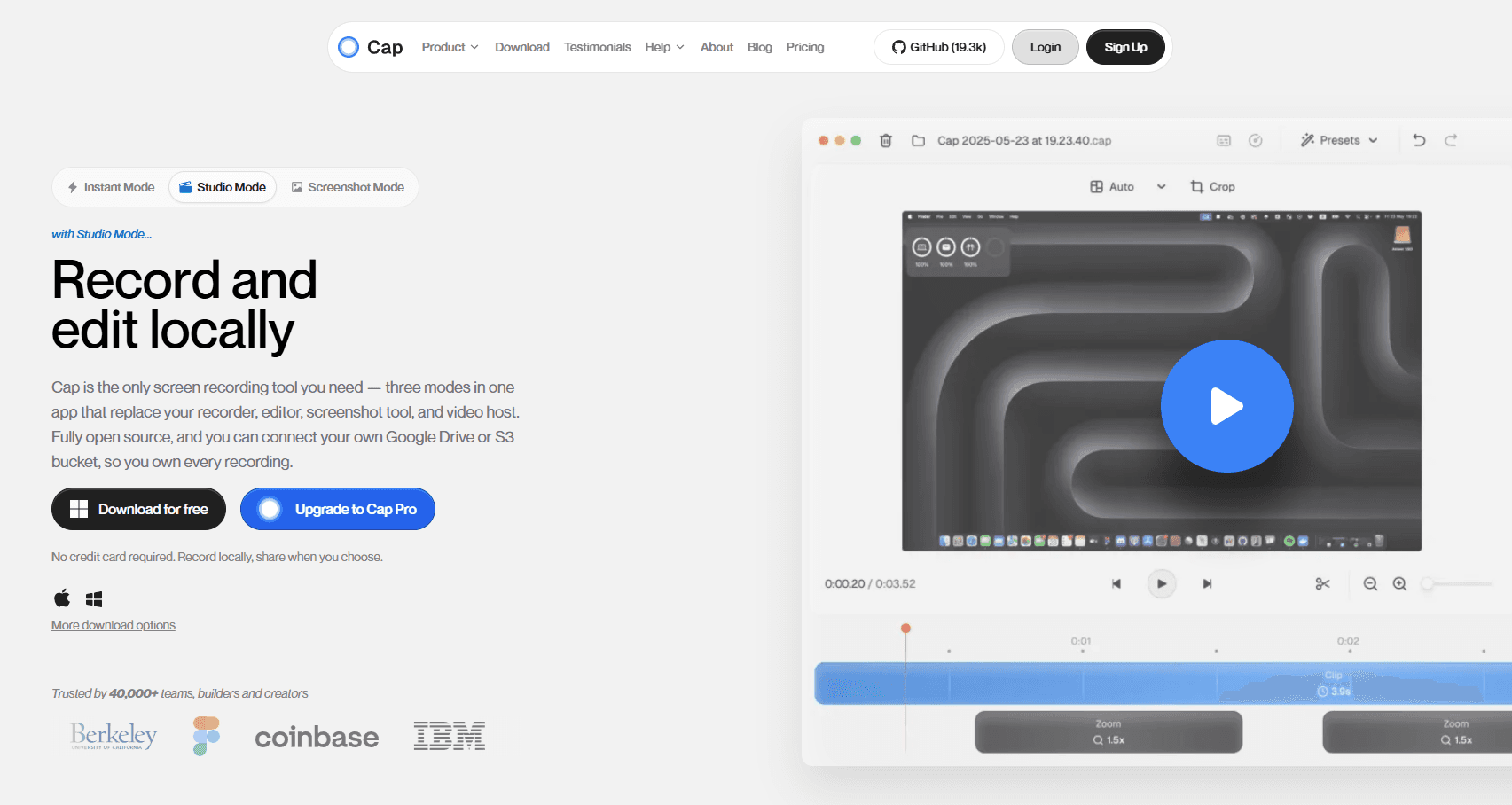 Cap open source screen recorder built with shadcn/ui and Tauri - screenshot