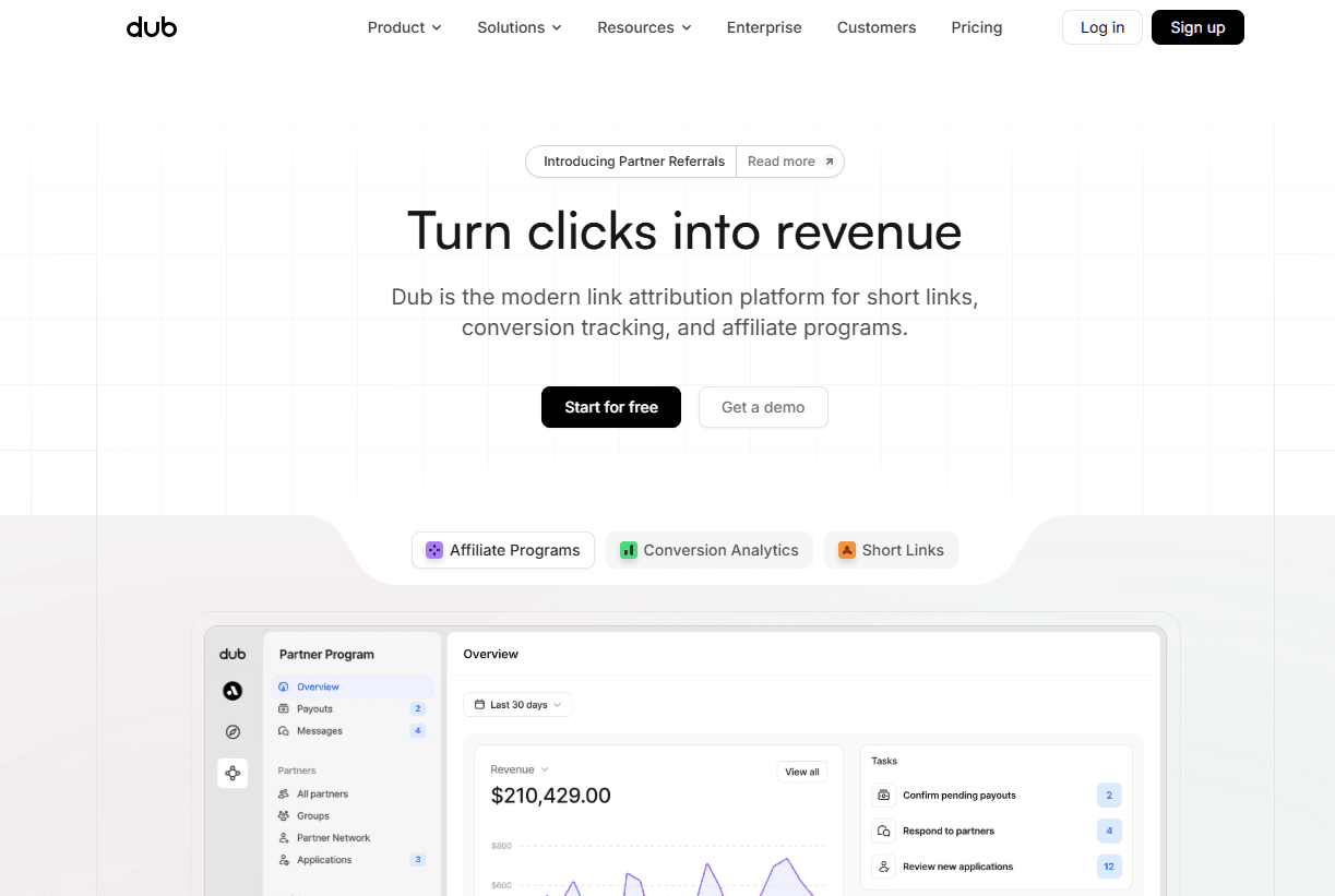 Dub.co open source link management platform built on shadcn/ui - screenshot