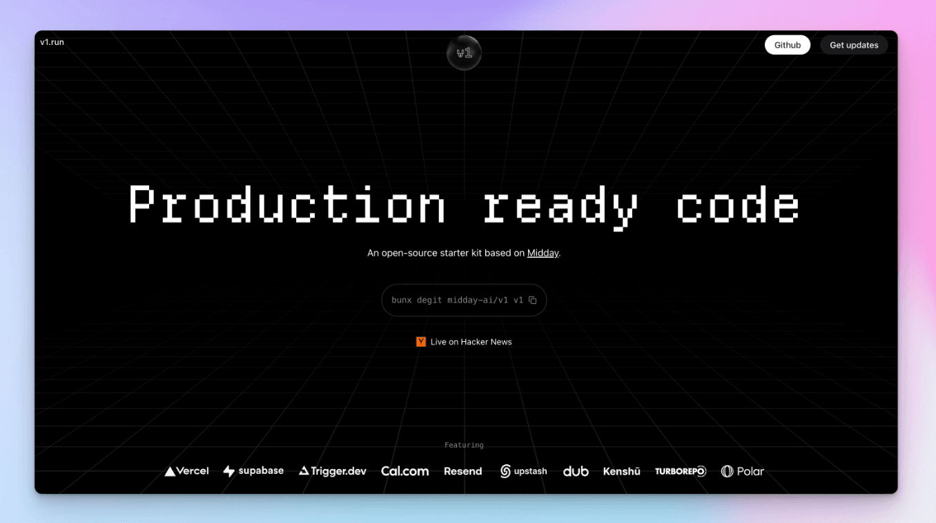Create v1 free open source SaaS starter from the Midday team built with shadcn/ui - screenshot
