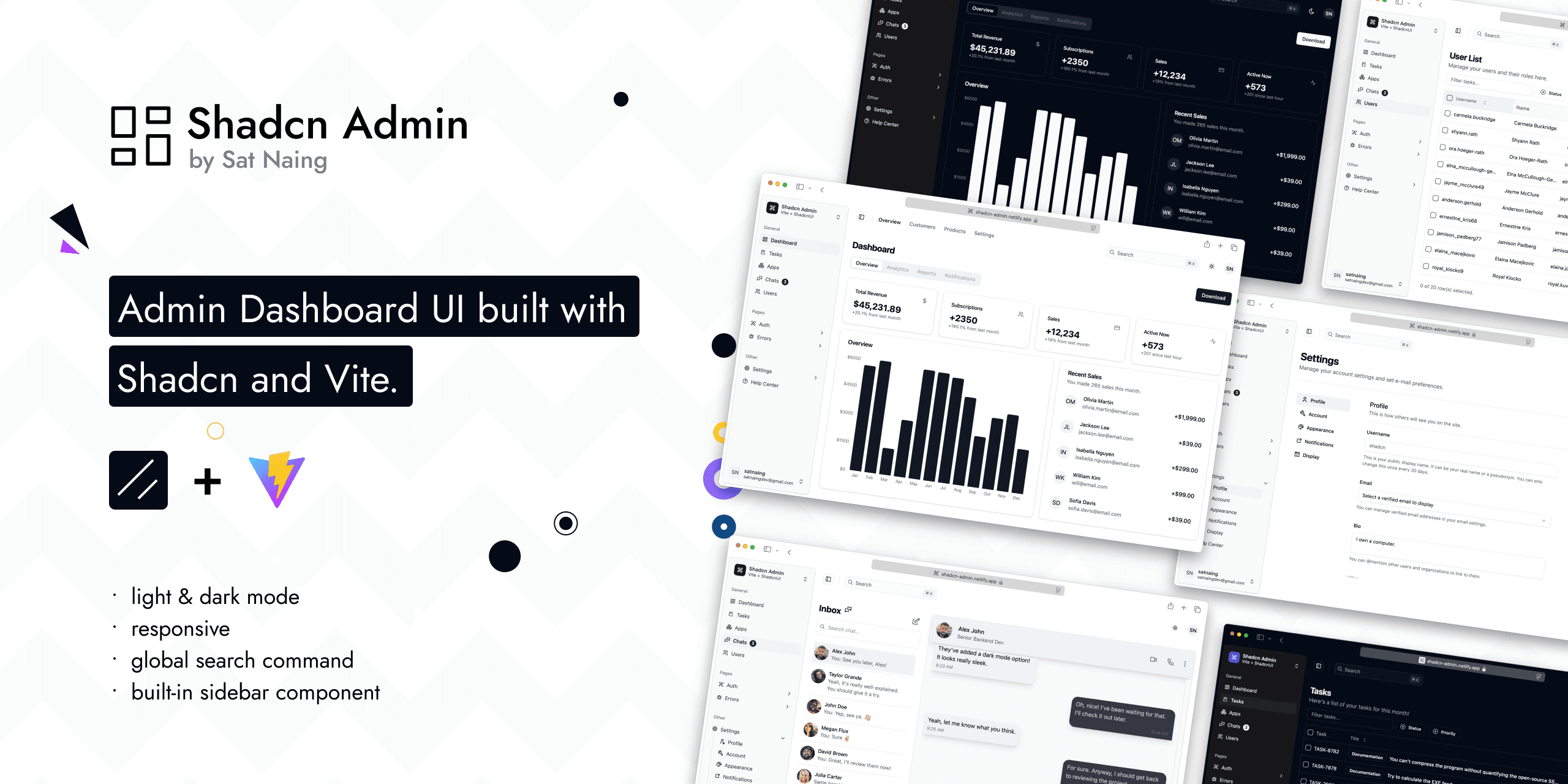 shadcn-admin open source admin dashboard template built with shadcn/ui and Vite - screenshot
