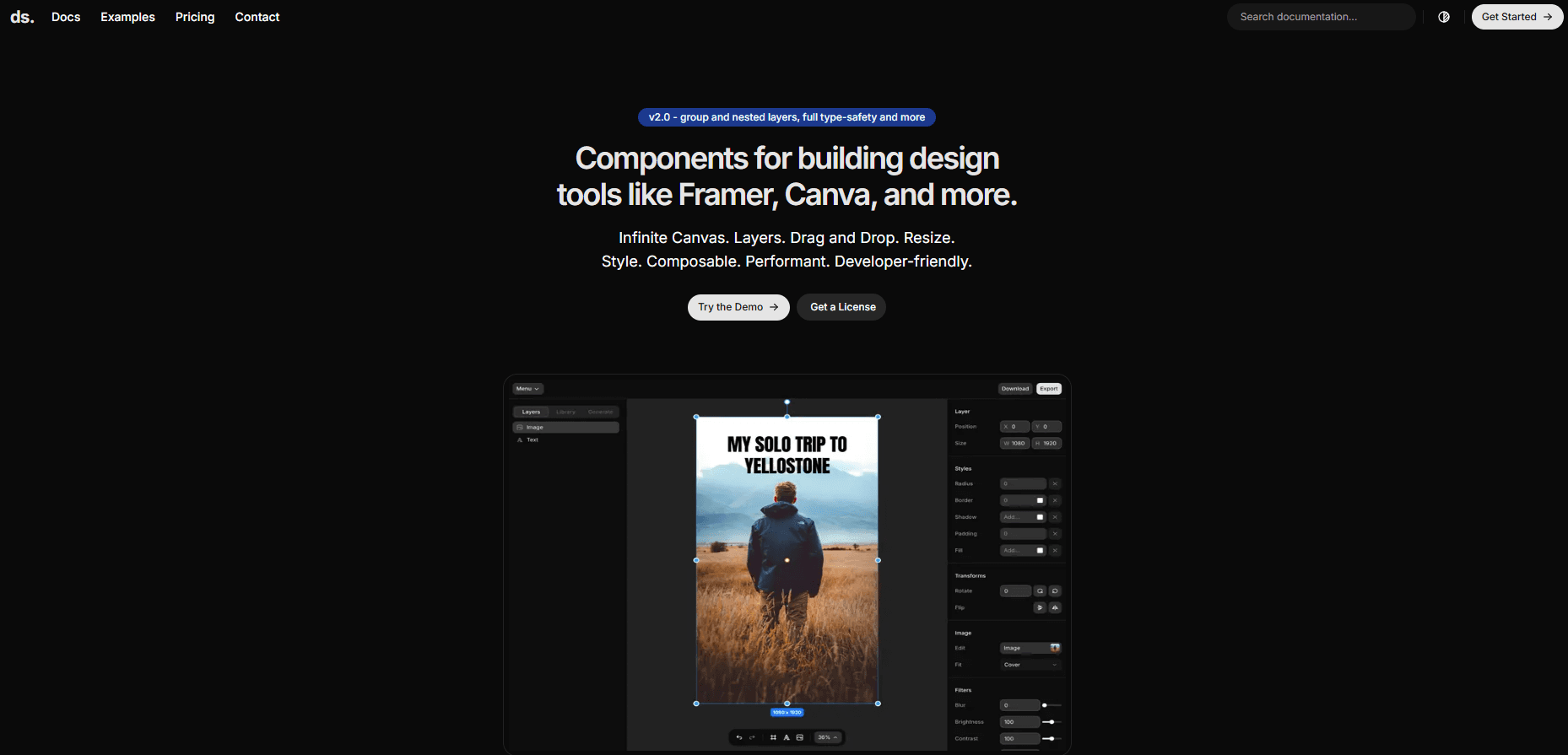 shadcn/ds components for building canvas-based design tools with shadcn/ui - screenshot
