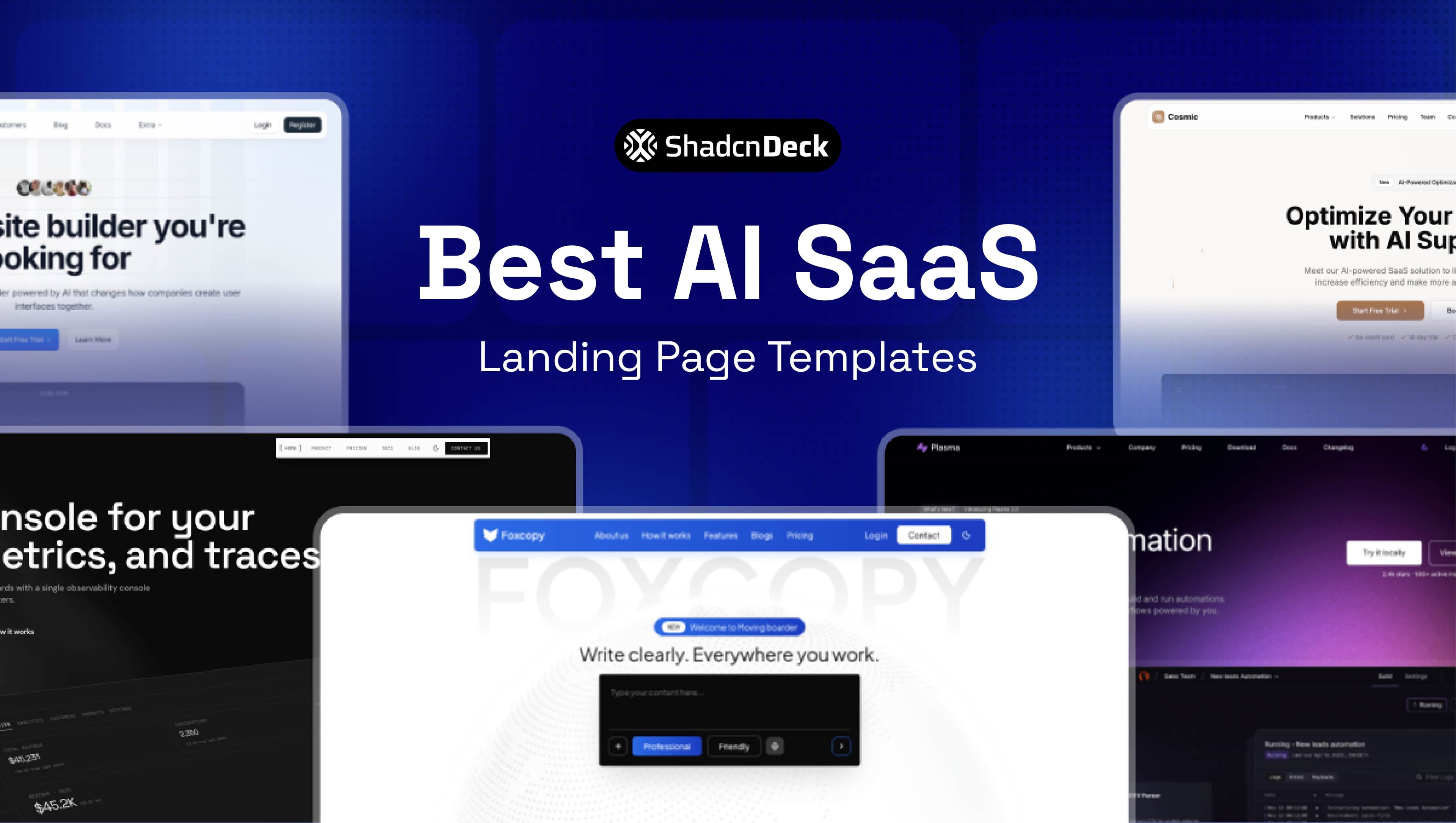 Best AI SaaS landing page templates built on shadcn/ui and Next.js, compared side by side