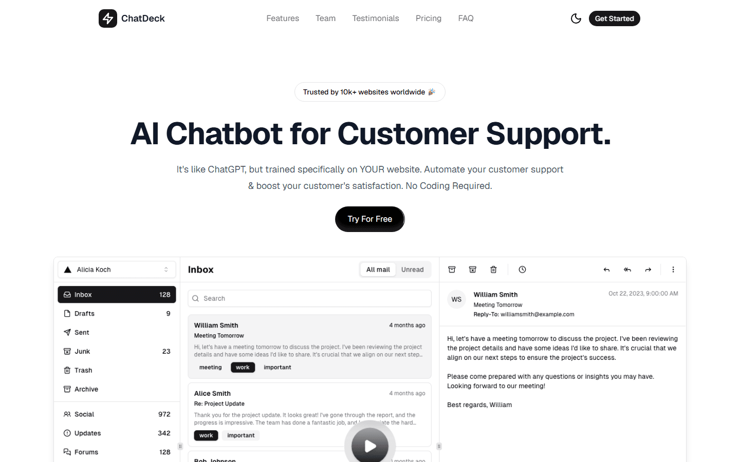 ChatDeck free shadcn SaaS landing page template - screenshot
