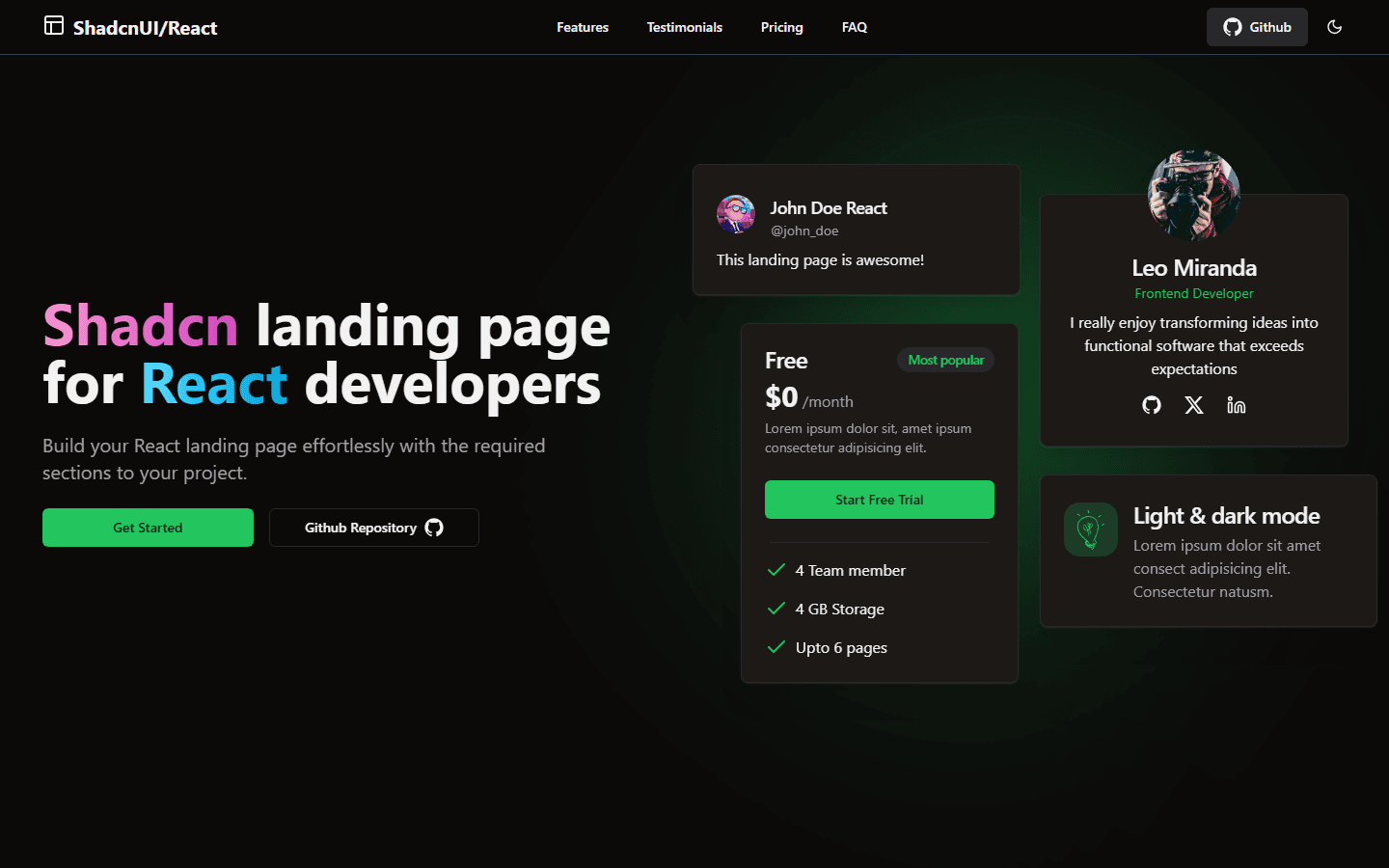 shadcn-landing-page by leoMirandaa free shadcn template - screenshot