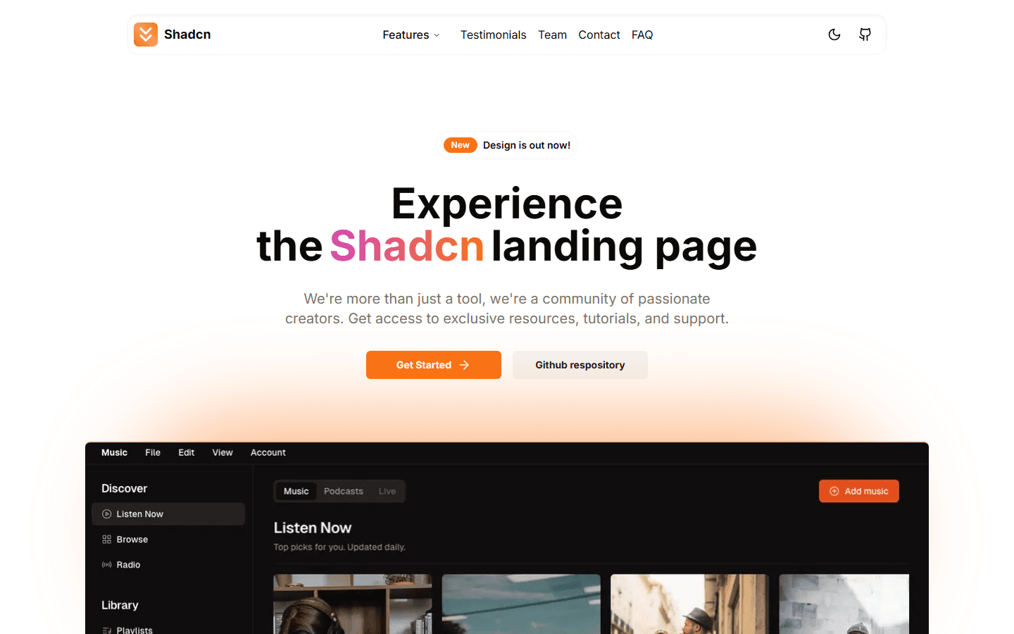 shadcn-landing-page by nobruf free shadcn template - screenshot