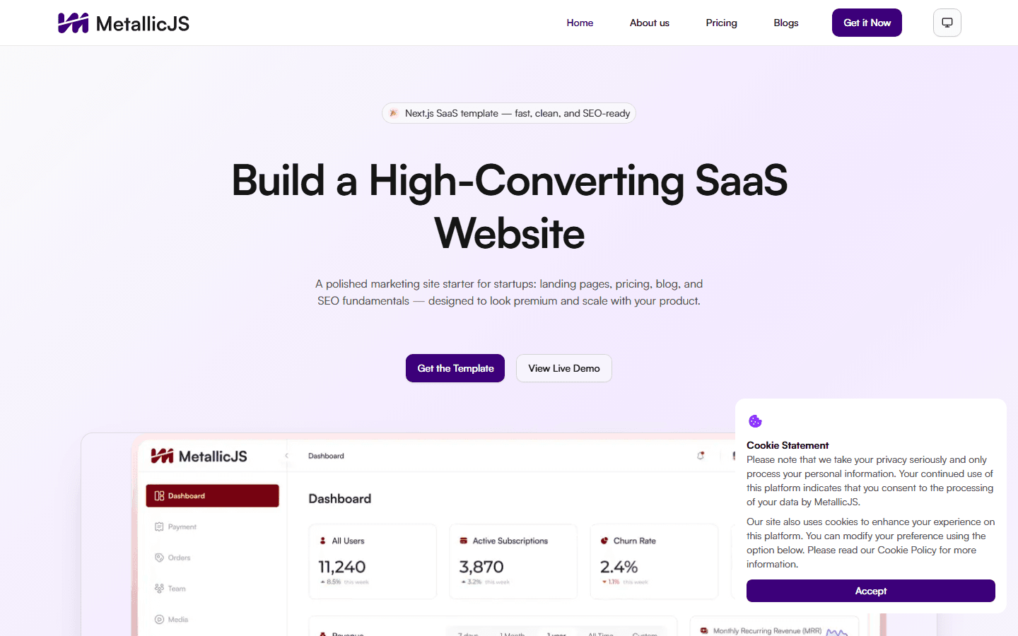 nextjs-saas-landing by okeken free shadcn SaaS template - screenshot