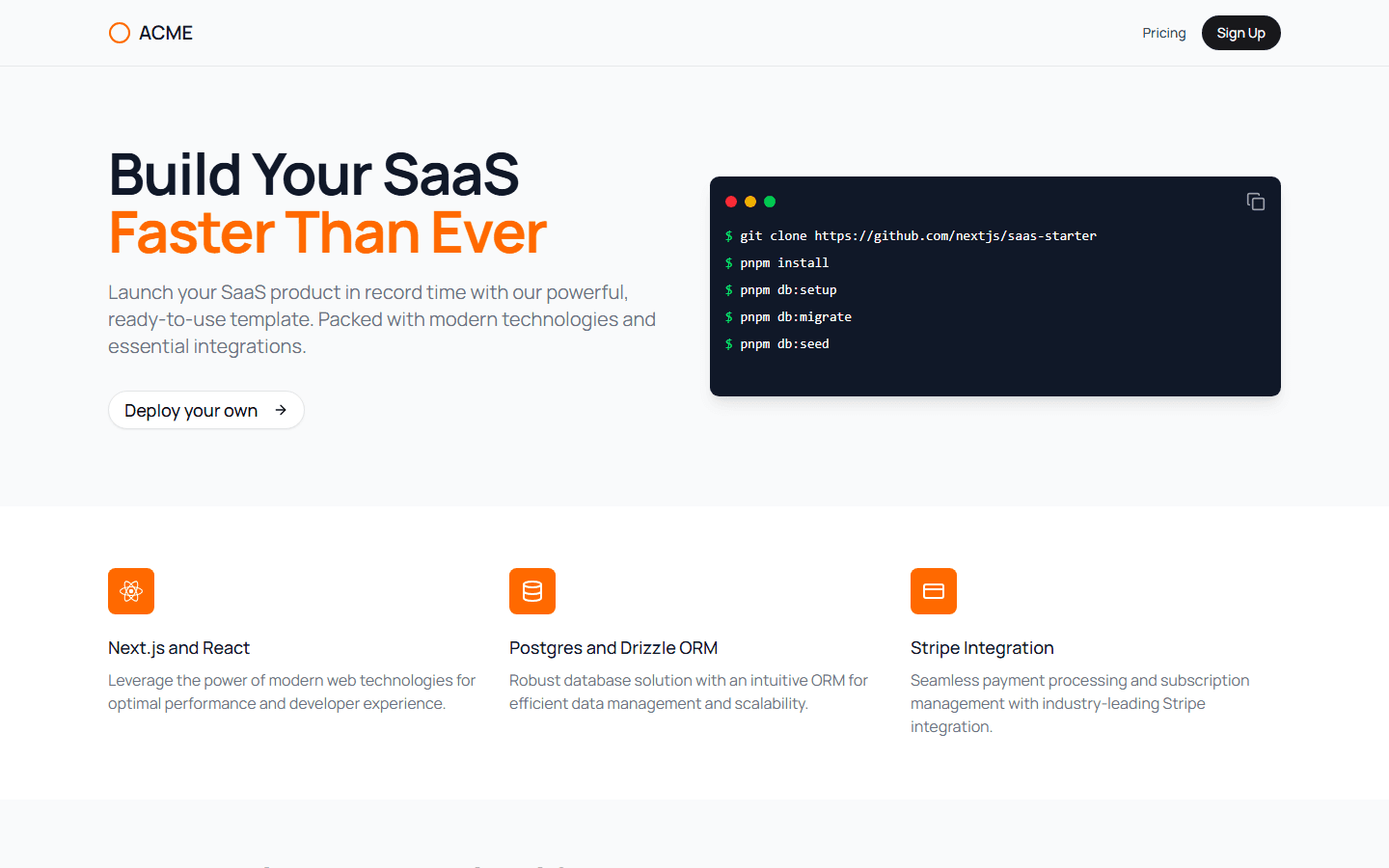 Next.js SaaS Starter by Vercel free shadcn SaaS template - screenshot