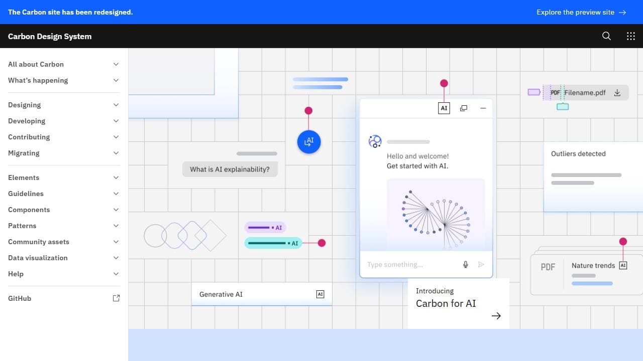 IBM Carbon Design System homepage screenshot