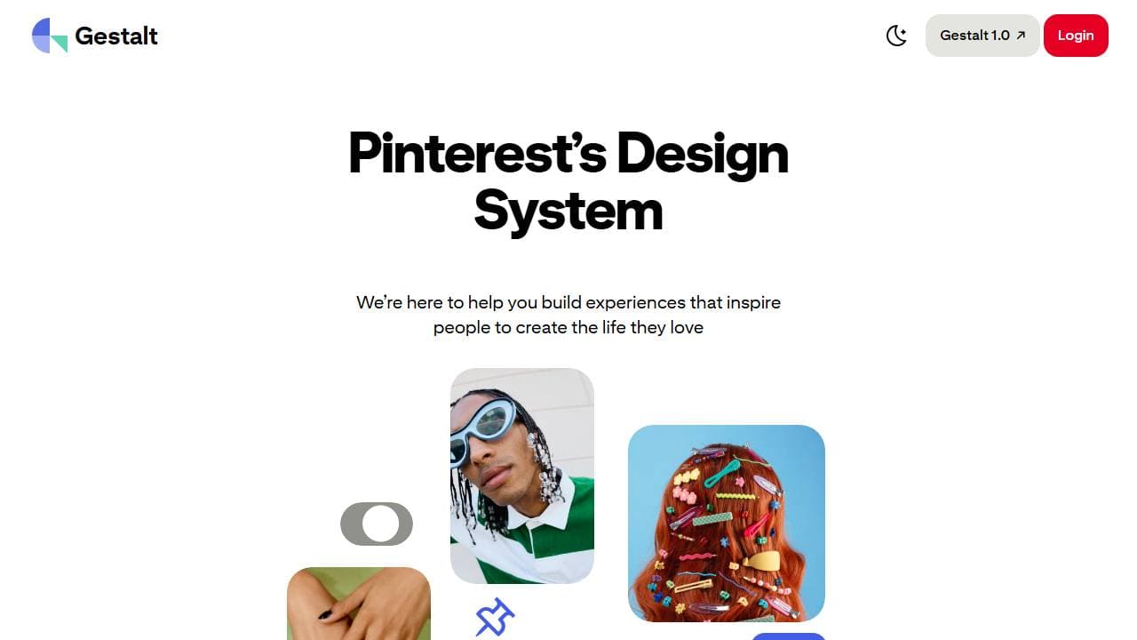 Gestalt, Pinterest design system, homepage screenshot