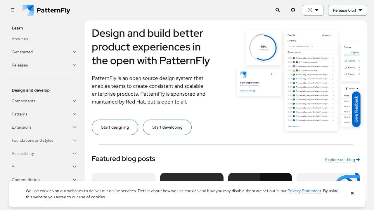 PatternFly design system homepage screenshot