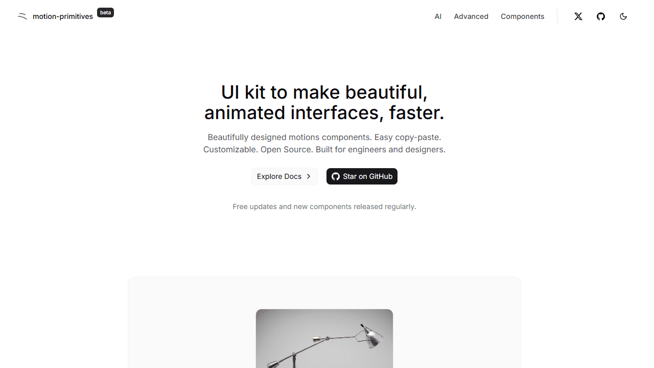 Motion Primitives animated shadcn ui component library - screenshot