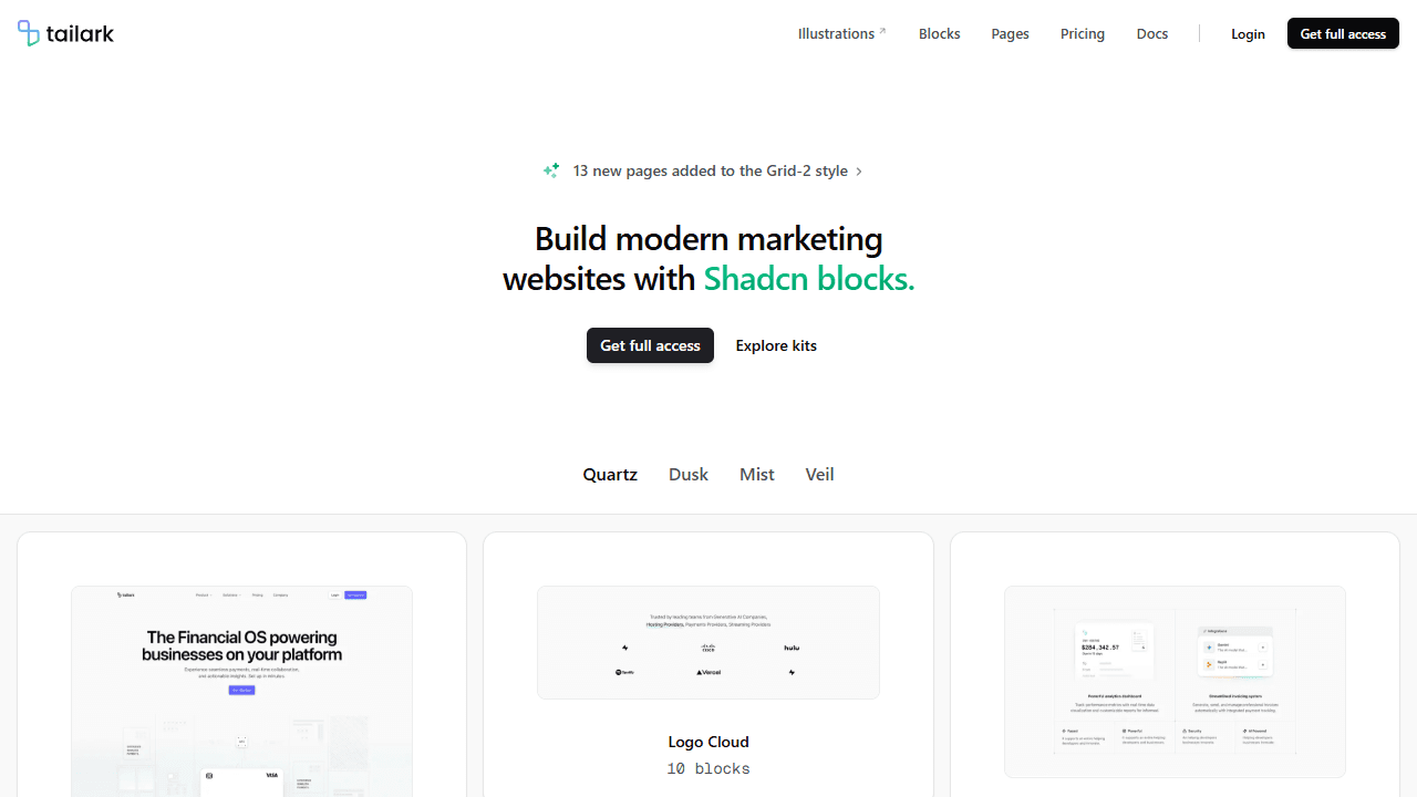 Tailark marketing block library for shadcn ui with four themes - screenshot