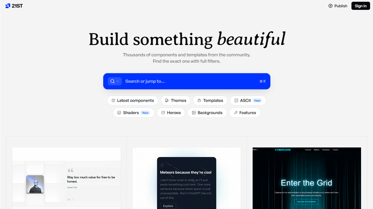21st.dev community marketplace of shadcn ui components - screenshot