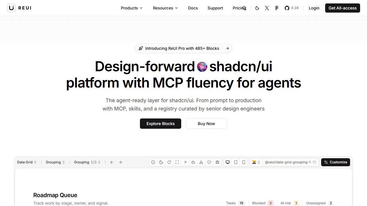 ReUI large free open source shadcn ui component collection - screenshot