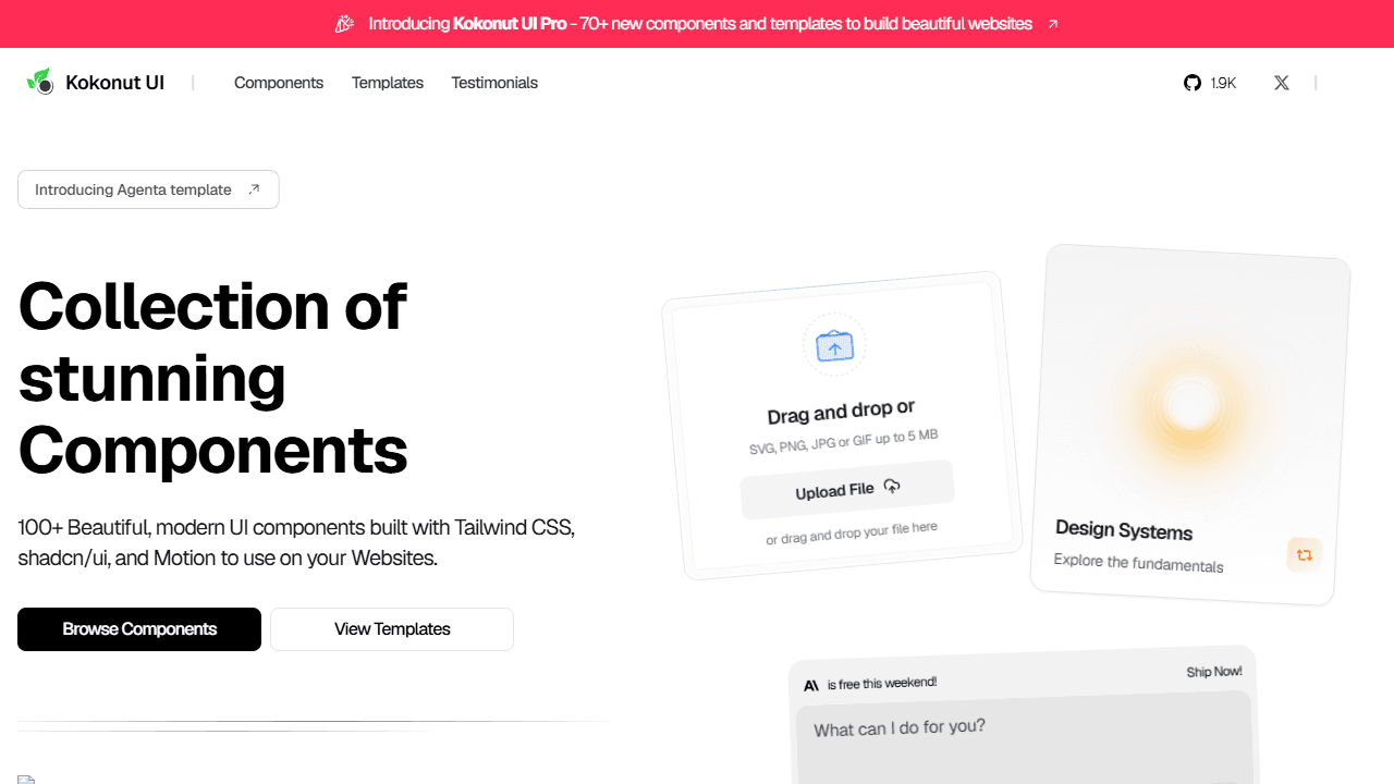 Kokonut UI animated marketing components for shadcn ui - screenshot