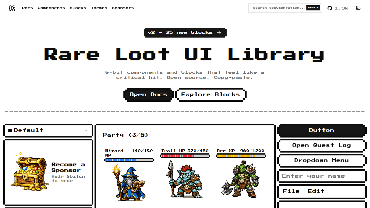 8bitcn retro pixel-aesthetic component library on shadcn ui - screenshot