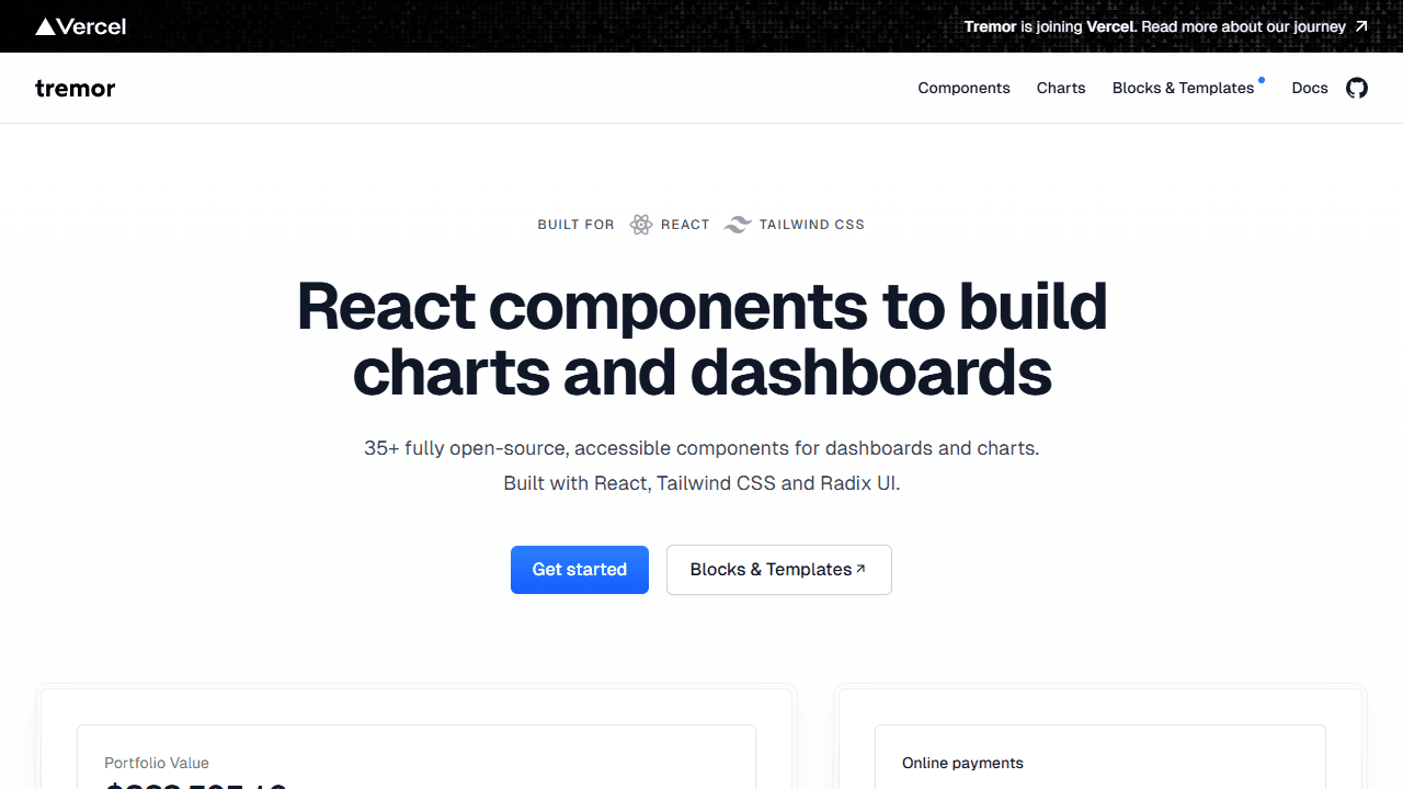 Tremor React components for dashboards and charts, shadcn compatible - screenshot
