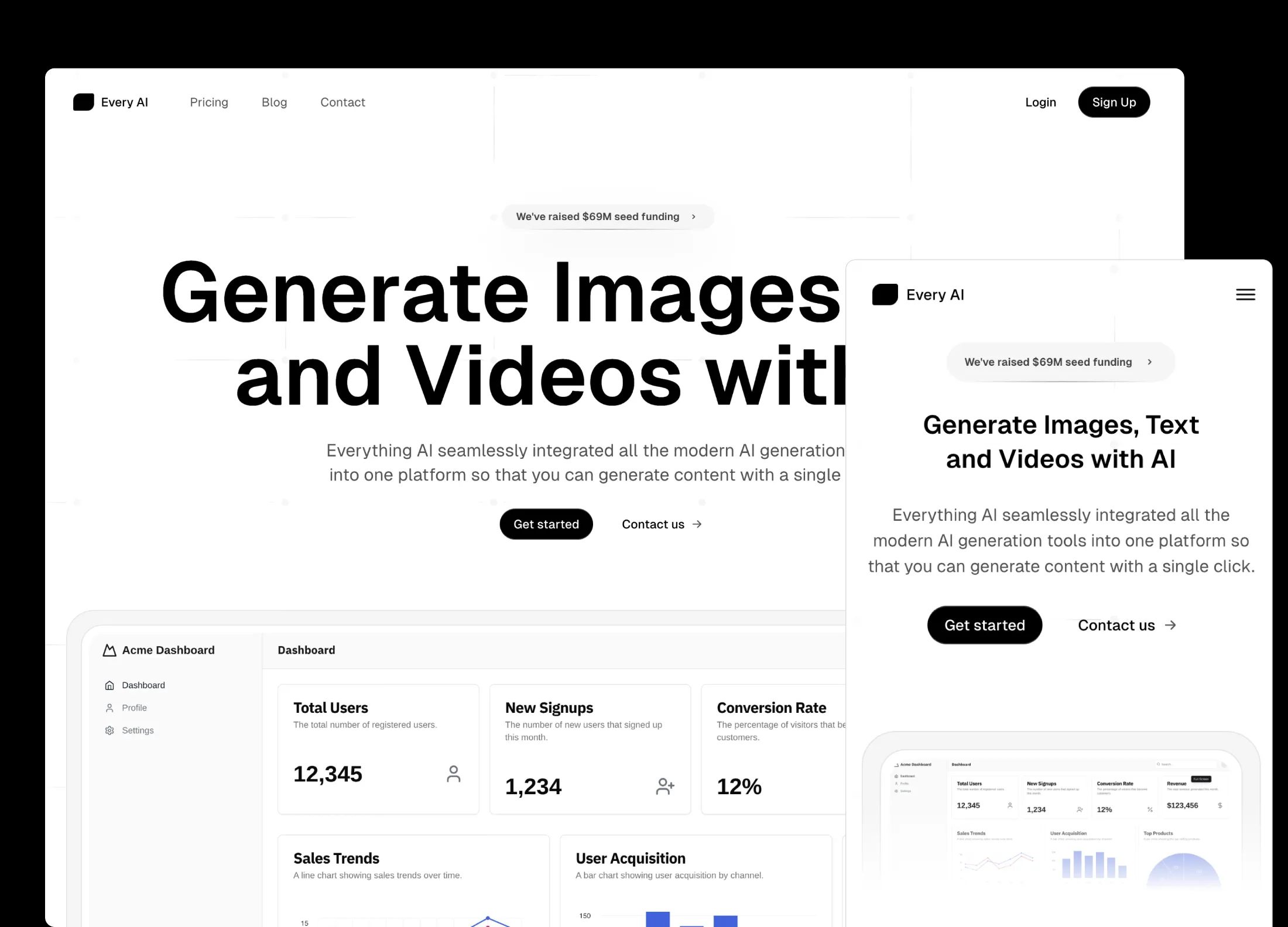Aceternity AI SaaS Template landing page screenshot, a multi-page Next.js build with Framer Motion