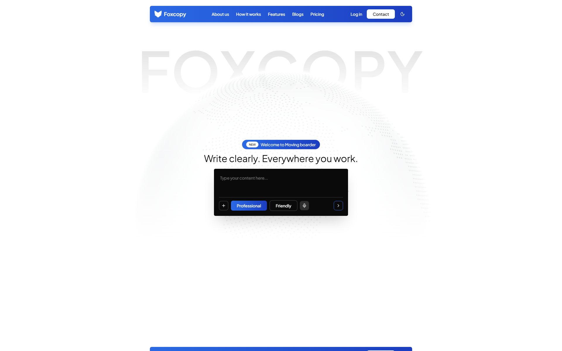 FoxCopy AI SaaS landing page template hero section built on shadcn/ui and Next.js