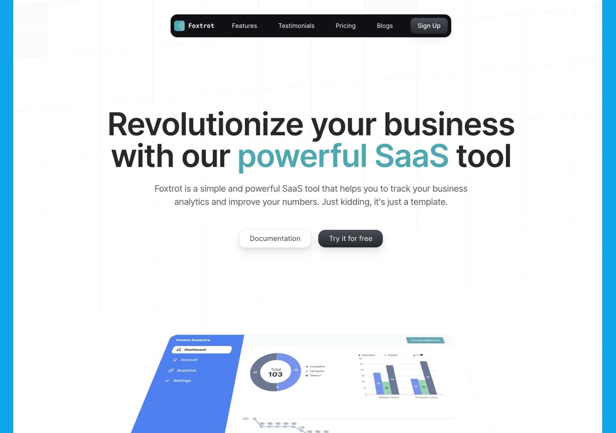 Aceternity Foxtrot Marketing Template screenshot, a single-page product launch layout
